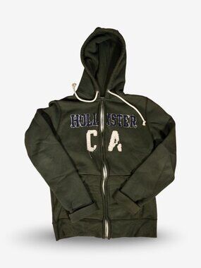 Y2K Hollister Embroidered Green Zip-Up Hoodie
